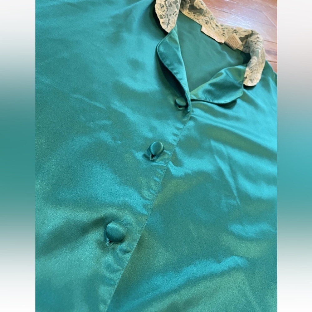 VTG Victoria's Secret Gold Label Green Satin Button Up Nightgown Womens Size M/L - Picture 3 of 12